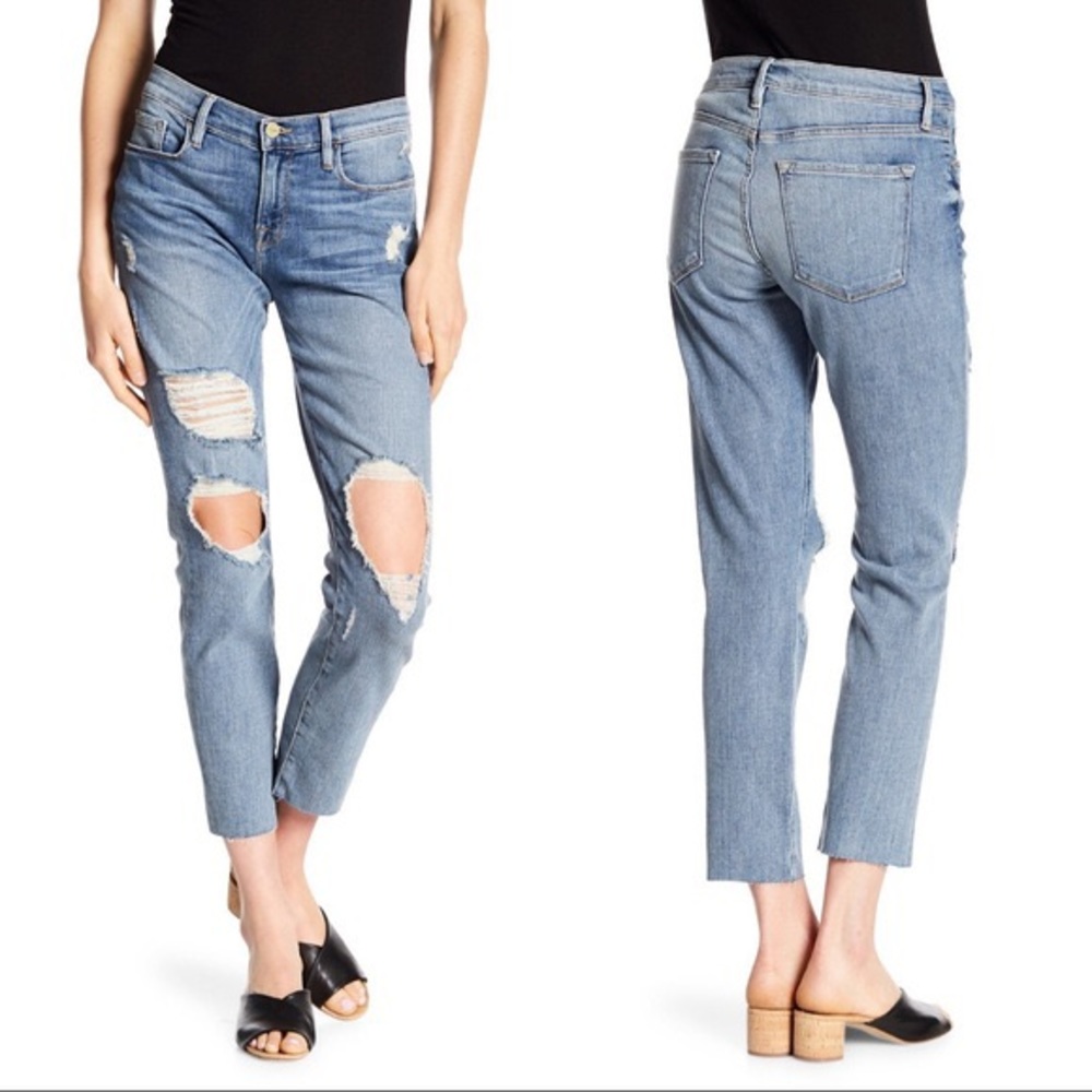 FRAME Le’Garcon Distressed Raw Hem Boyfriend Jean